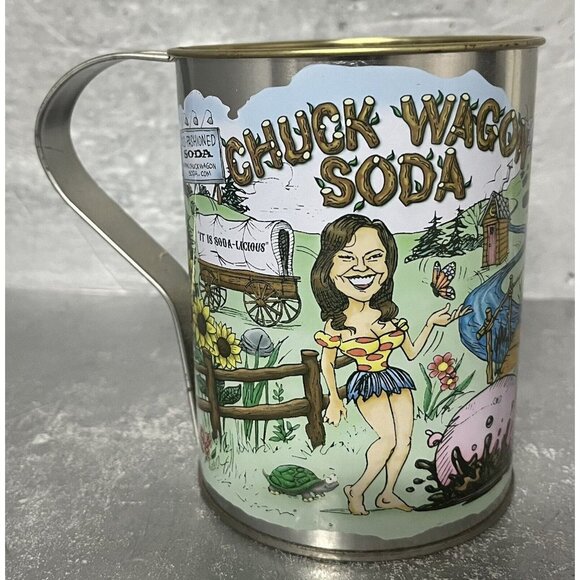"Chuck Wagon Soda" Tin Mug Cup Funny Hillbilly Graphics Colorful Collectible Tin - Picture 1 of 7